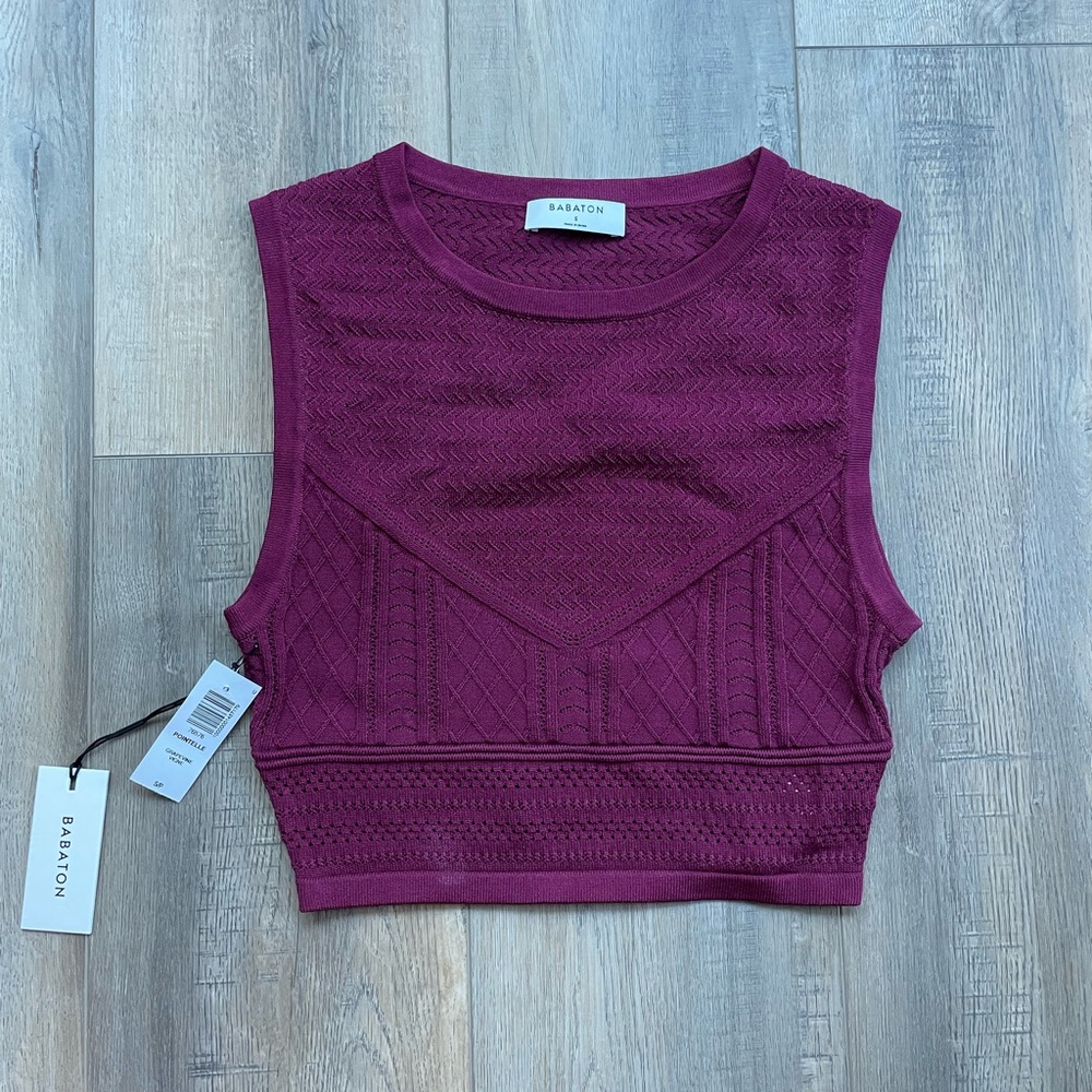 Aritzia Babaton Pointelle Berry Burgundy knit tank top NWT sz Small fits 2